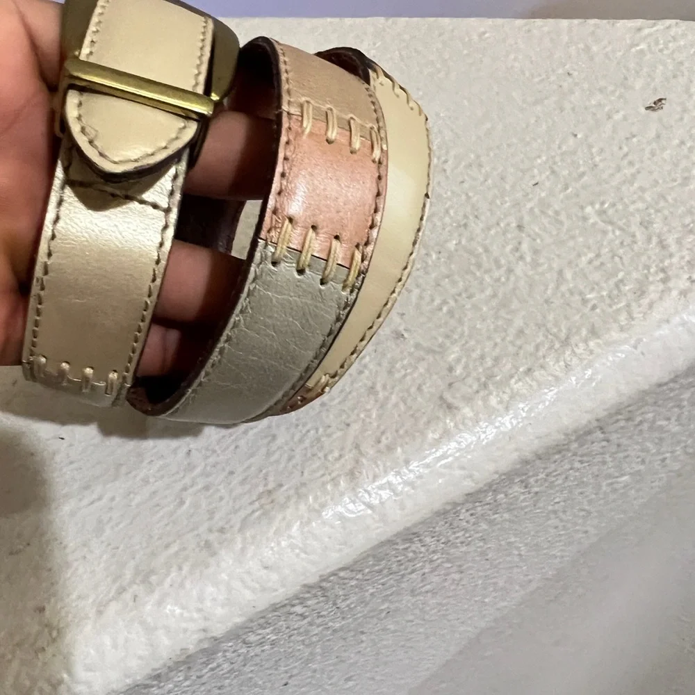FOSSIL Leather Multi-Color Stitched Sections Belt GoldTone Size Medium‎